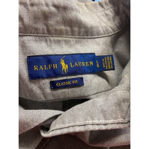 Ralph Lauren Men's Size Large Grey Short Sleeve Casual Button Down Shirt - Picture 4 of 6